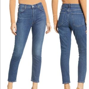 AGOLDE Medium Blue High Rise Straight Jeans 28